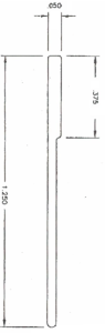 Technical drawing of a thin object.