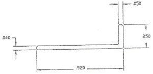 Technical drawing of an angled metal bracket.