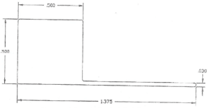 A drawing of the size and length of a rectangular object.