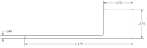 A drawing of a long strip with the length of the strip 1. 3 7 5 inches and width of the strip 1. 4 9 0
