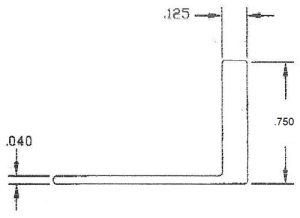 L-shaped bracket with dimensions in inches.