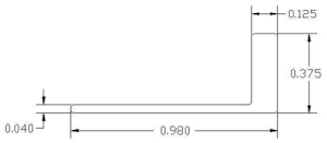 Technical drawing of an L-shaped bracket.