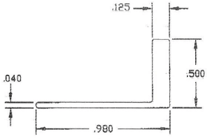 L-shaped bracket with specific measurements diagram.
