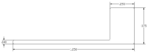 Technical drawing of a bent metal sheet.