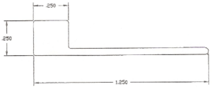 Technical drawing of stepped metal bracket.