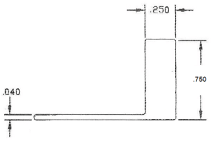 Technical drawing of an L-shaped bracket.