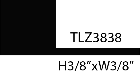 Black square with text "TLZ3838" and dimensions.