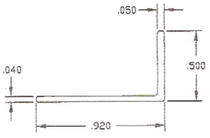 L-shaped bracket with dimensional measurements diagram.