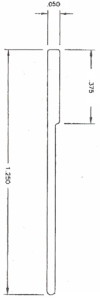 Technical drawing of a thin rectangular object.